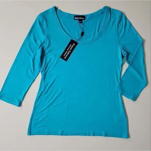 Ronnie Salloway Women's Teal Scoop-neck 3/4 Sleeve Top